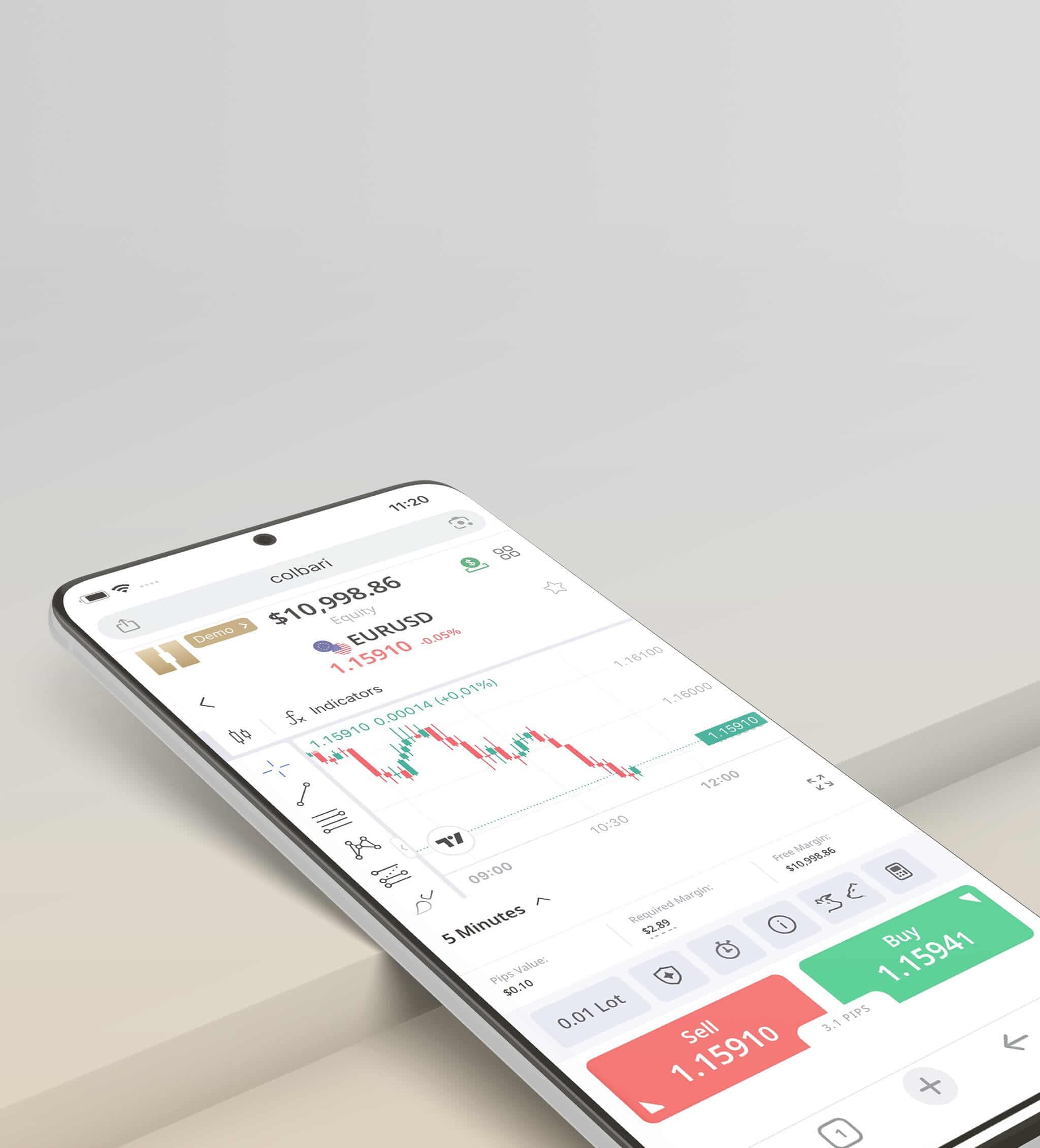 Trading interface shown on a phone screen