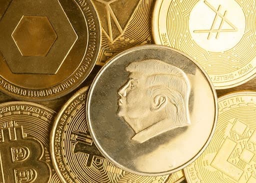 Futuristic digital coin representations in a virtual space